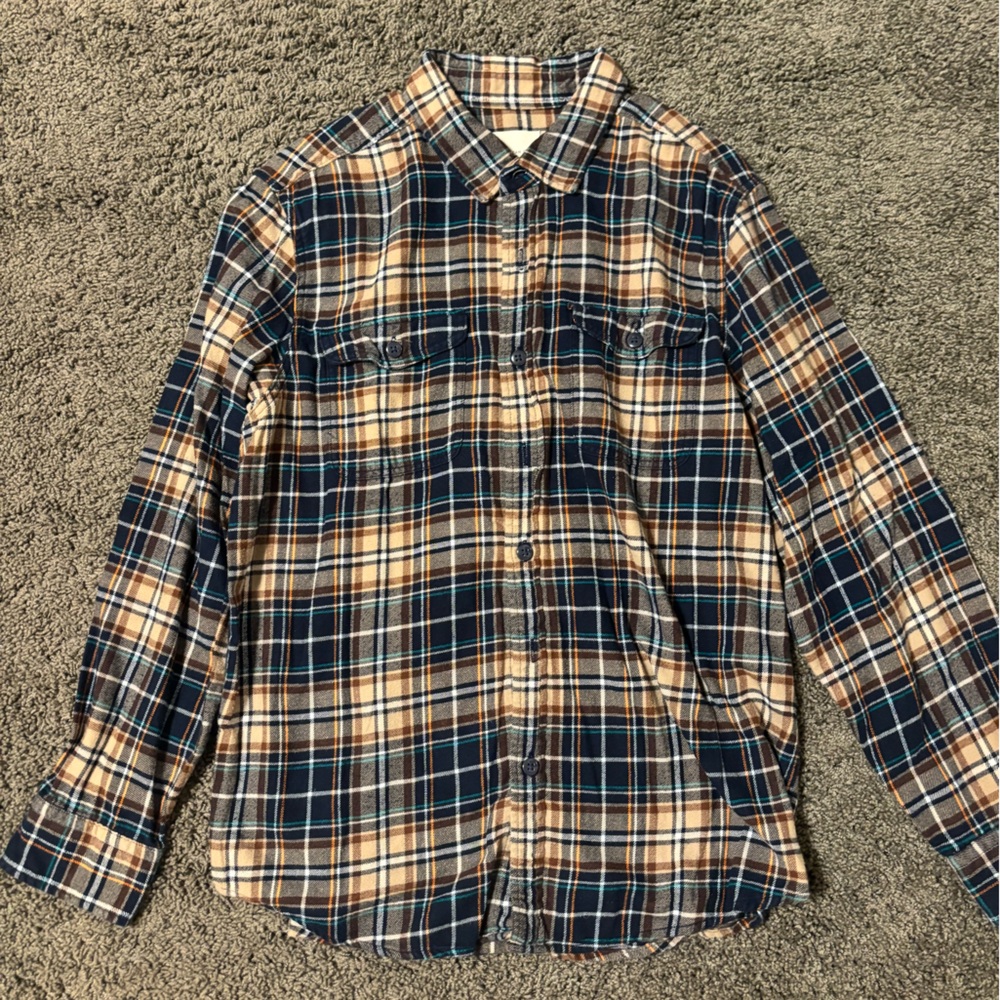 American Eagle Outfitters Brown and Blue Plaid Shirt